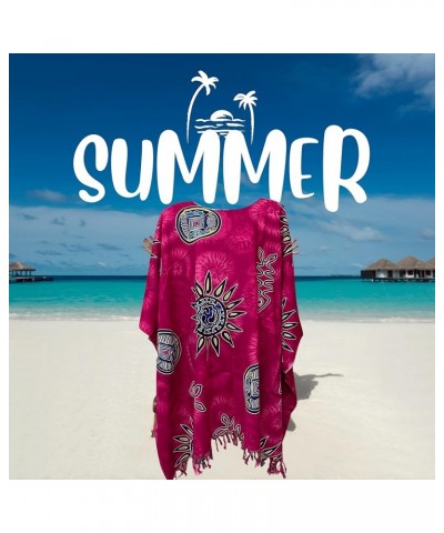 Kraft4Life| Women Summer Beach Cover up Oversize Caftan Tunic Casual Top Blouse Short Kaftan Beach Dress Poncho Star-pink $9....