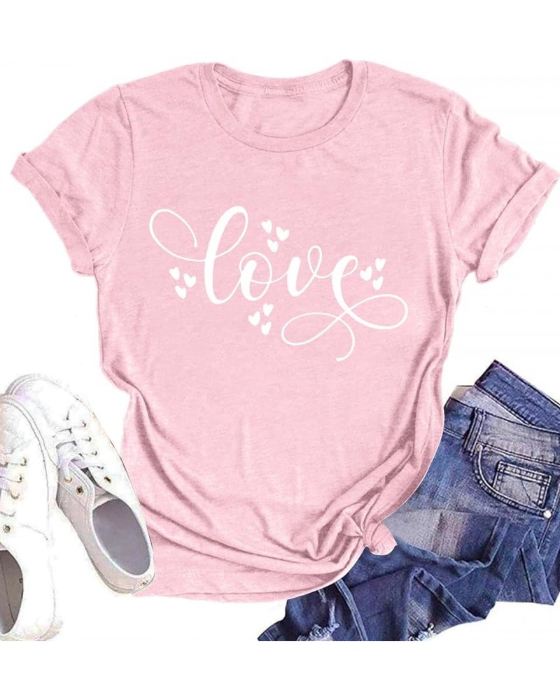 Valentines Day Shirt for Women Cute Love Heart Tshirts Graphic Valentine Gift Tee Casual Hearts Tops Pink2 $15.38 T-Shirts