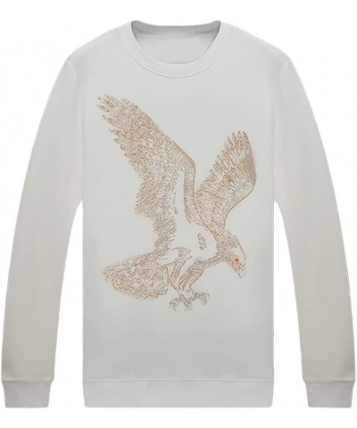 Mens Womens Hip Hop Rhinestone Graphic Sweatshirt Crewneck Pullover Men Eagle White $18.15 Hoodies & Sweatshirts