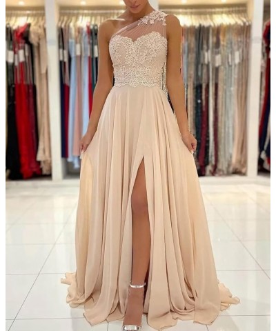 One Shoulder Chiffon Bridesmaid Dresses for Wedding 2024 Lace Slit Prom Dress with Pocket Evening Formal Gown Black $34.40 Dr...