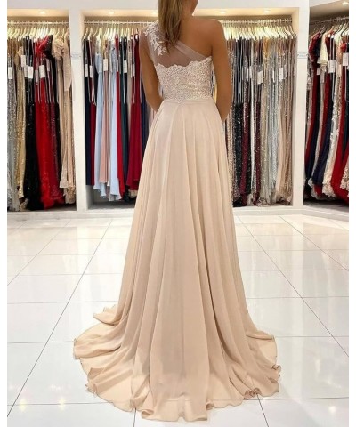 One Shoulder Chiffon Bridesmaid Dresses for Wedding 2024 Lace Slit Prom Dress with Pocket Evening Formal Gown Black $34.40 Dr...