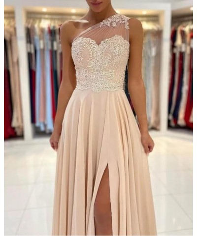 One Shoulder Chiffon Bridesmaid Dresses for Wedding 2024 Lace Slit Prom Dress with Pocket Evening Formal Gown Black $34.40 Dr...