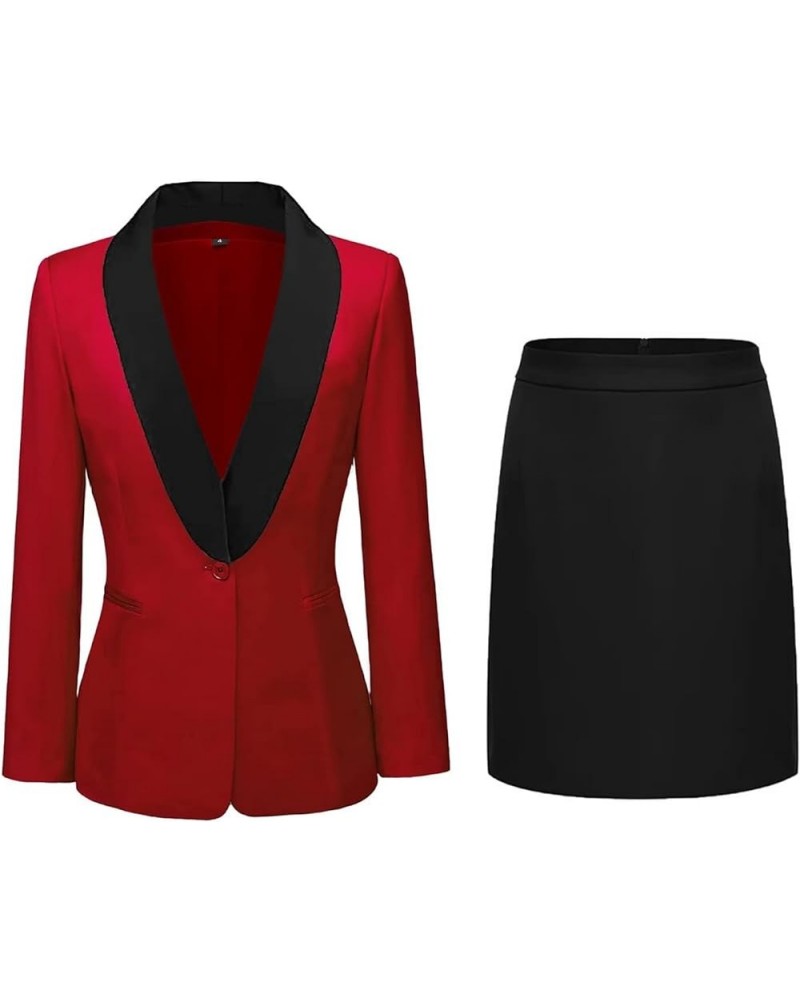 2 Piece Outfits for Women Skirt Suits for Women Casual Slim Fit Blazer and Skirt Suit Set for Work Business Office Red $33.69...