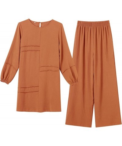 Muslim Casual 2 Piece Set for Women Loose Top Wide Leg Pants Dubai Abaya Islamic Two Piece Outfit Prayer Clothes S-5XL Orange...