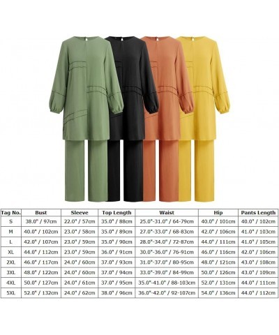 Muslim Casual 2 Piece Set for Women Loose Top Wide Leg Pants Dubai Abaya Islamic Two Piece Outfit Prayer Clothes S-5XL Orange...