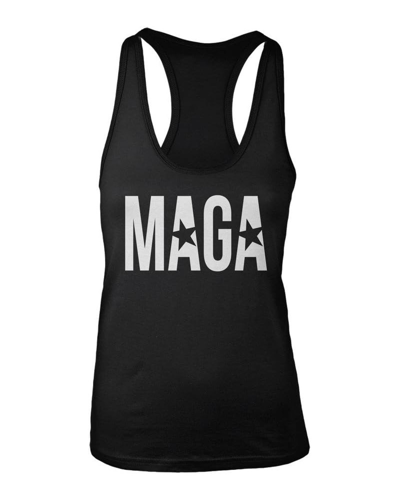 Manateez Women's MAGA Make America Great Again Racer Back Tank Top Black $12.41 Tanks