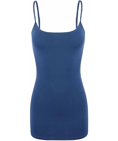 Women's Basic Long Line Adjustable Spaghetti Strap Cami Tank Tops Midnight Blue $8.11 Tanks