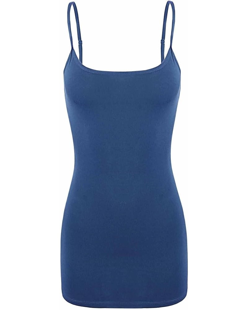 Women's Basic Long Line Adjustable Spaghetti Strap Cami Tank Tops Midnight Blue $8.11 Tanks