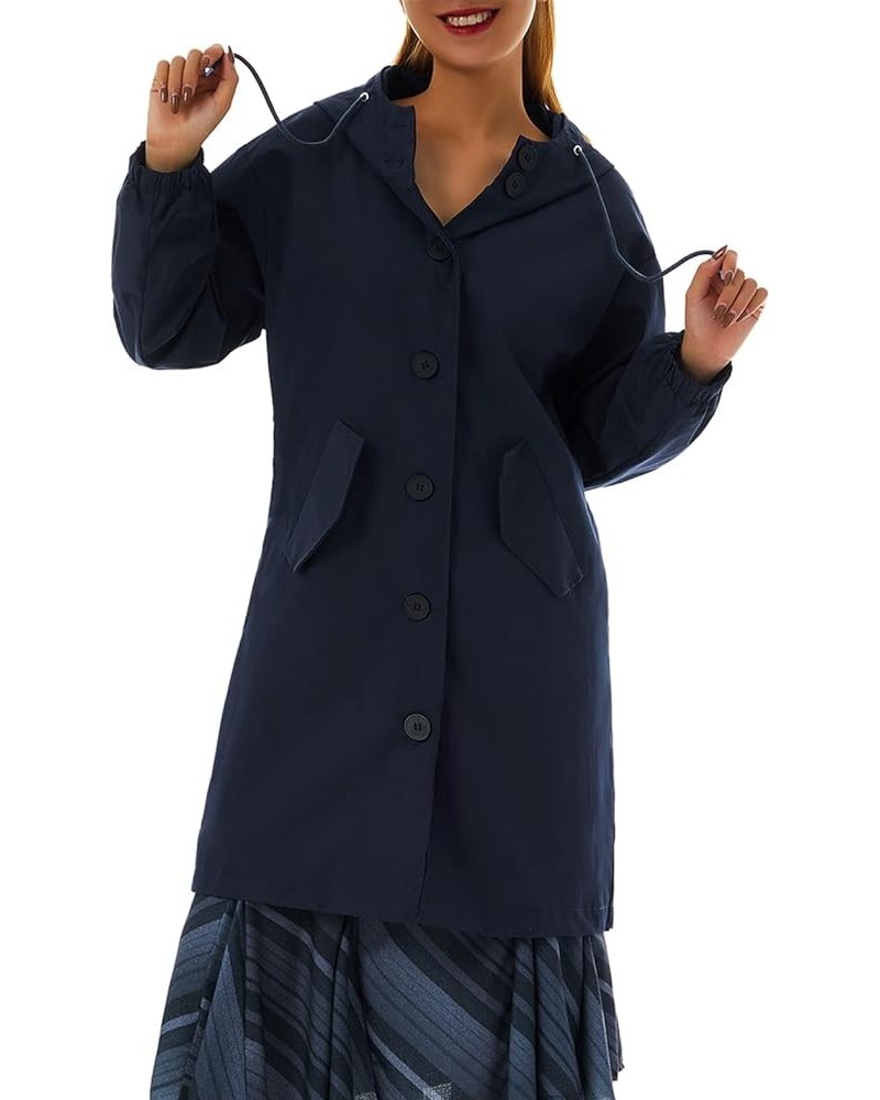 Women's Fashion Classic Long Trench Coat Solid Color Lapel Double Breasted Trench Coat with Belt Dark Blue 7 $24.48 Coats