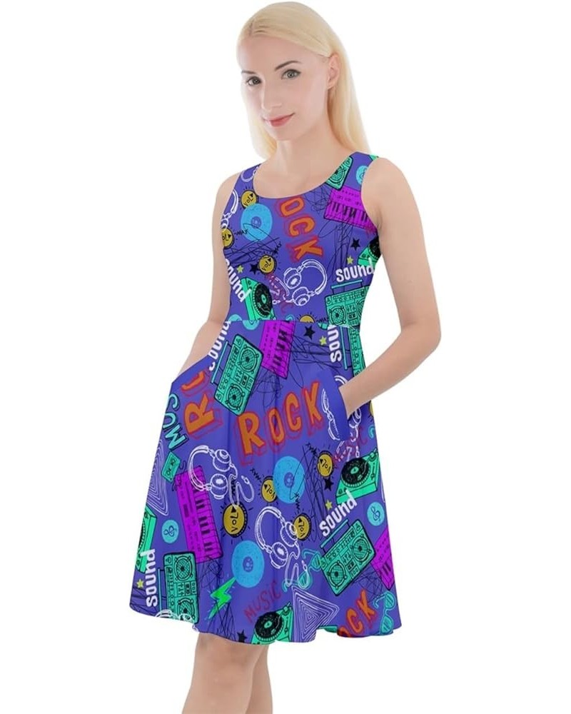 Women's Knee Length Dress with Pockets Fashion Musical Pattern Notes and Piano Keyboard Skater Dress, XS-5XL Medium Purple $1...