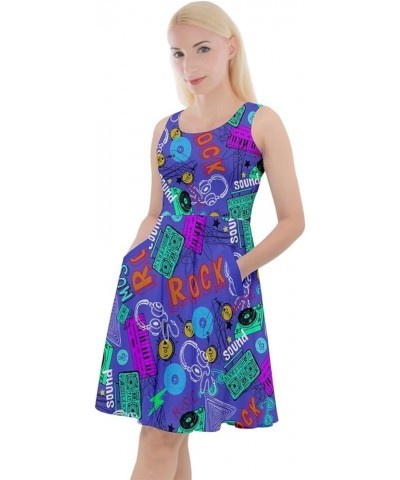 Women's Knee Length Dress with Pockets Fashion Musical Pattern Notes and Piano Keyboard Skater Dress, XS-5XL Medium Purple $1...