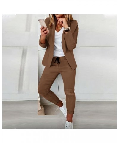 Blazers Suit for Women Business Casual 2 Piece Blazer Jacket and Pant Suit Set for Work Plus Size Office Lady Outfits 04-coff...