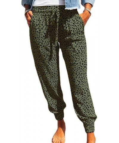 Womens 2023 Soft Casual Drawstring Tie Elastic Waist Loose Jogger Pants Leopard Printed Track Pants with Pockets Green $7.41 ...