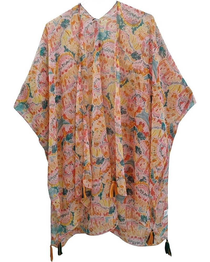 Women's Beach Cover up Swimsuit Kimono Cardigan Casual Blouse Tops Chiffon Orange Pink Green Abstract Tassel $7.62 Swimsuits