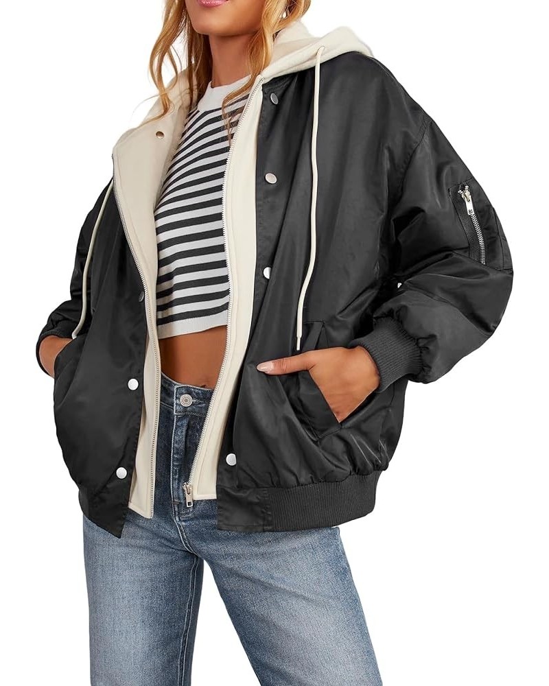 Women Spring Bomber Jacket Long Sleeve Zip up Lightweight Hooded Jacket with Pockets Black $27.92 Jackets