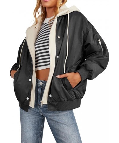 Women Spring Bomber Jacket Long Sleeve Zip up Lightweight Hooded Jacket with Pockets Black $27.92 Jackets