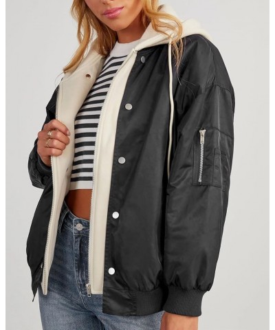 Women Spring Bomber Jacket Long Sleeve Zip up Lightweight Hooded Jacket with Pockets Black $27.92 Jackets