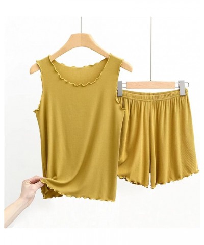 Women's Vest Shorts Home Wear Women's Set Wooden Ears Edge Loose Suit comfortable Yellow $10.36 Activewear