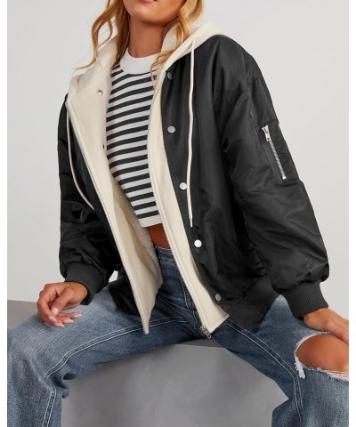 Women Spring Bomber Jacket Long Sleeve Zip up Lightweight Hooded Jacket with Pockets Black $27.92 Jackets