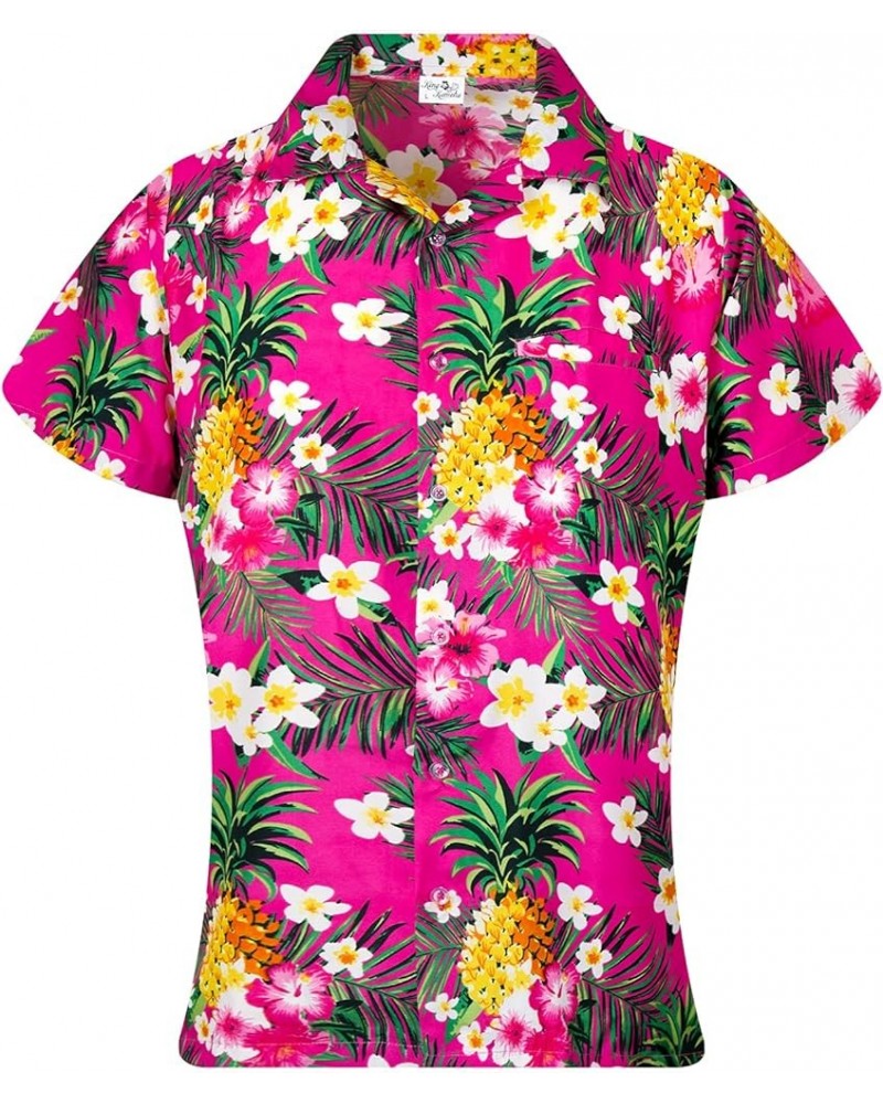 Funky Casual Hawaiian Blouse Shirt Women Front Pocket Button Down Very Loud Shortsleeve Pineapple Flowers Print Pineapple Flo...