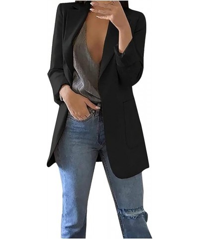 Women Casual Work Office Blazer Jacket Lightweight Oversized Open Front Business Lapel Button Business Plus Size Coat A01_bla...