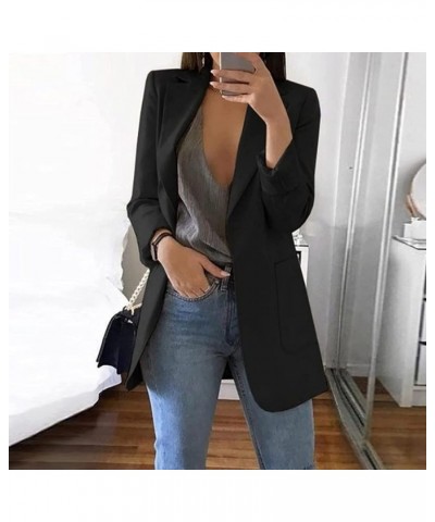 Women Casual Work Office Blazer Jacket Lightweight Oversized Open Front Business Lapel Button Business Plus Size Coat A01_bla...