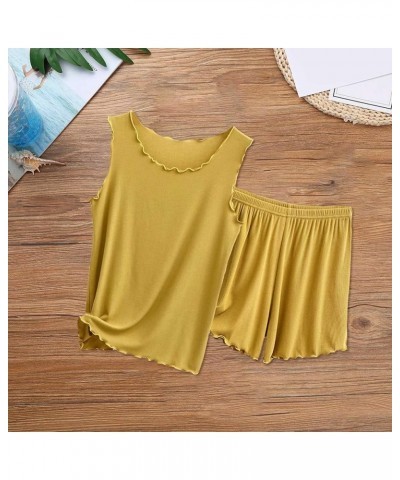 Women's Vest Shorts Home Wear Women's Set Wooden Ears Edge Loose Suit comfortable Yellow $10.36 Activewear