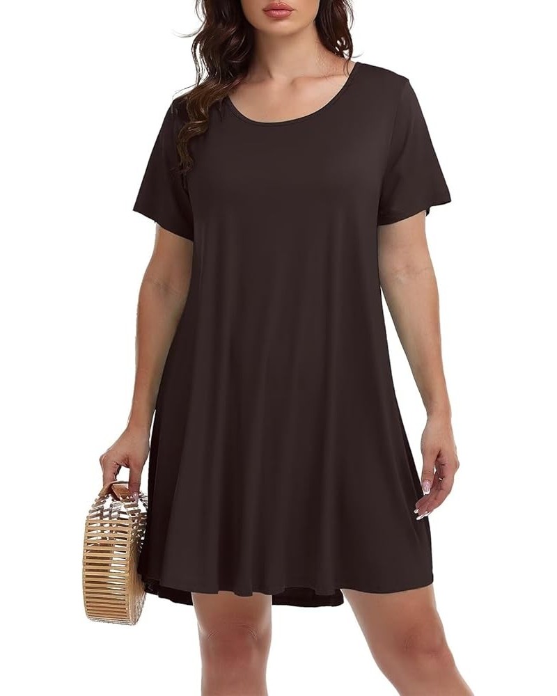 Womens Summer Casual T Shirt Dresses Short Sleeve Swing Tunic Dress Coffee $14.24 Dresses