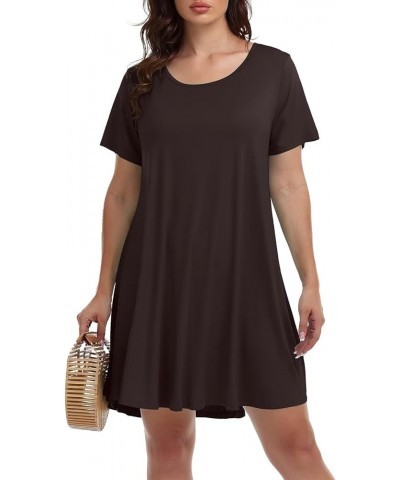 Womens Summer Casual T Shirt Dresses Short Sleeve Swing Tunic Dress Coffee $14.24 Dresses