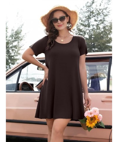 Womens Summer Casual T Shirt Dresses Short Sleeve Swing Tunic Dress Coffee $14.24 Dresses