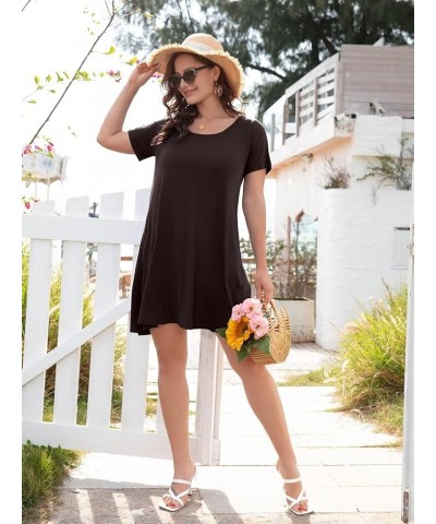 Womens Summer Casual T Shirt Dresses Short Sleeve Swing Tunic Dress Coffee $14.24 Dresses