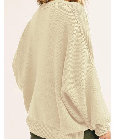 Ribbed Sweaters for Women Crewneck Easy Oversized Sweater Batwing Sleeve Street Tunic Side Slit Pullover Sweatshirt Apricot $...