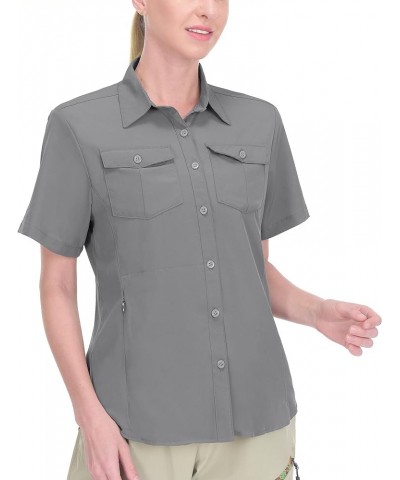 Women's Stretch Quick Dry UPF50+ Short Sleeve Shirt for Hiking, Travel, Camping 07 Steel Grey $21.14 Activewear