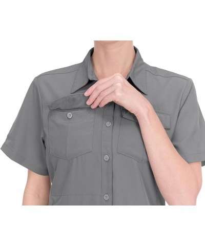 Women's Stretch Quick Dry UPF50+ Short Sleeve Shirt for Hiking, Travel, Camping 07 Steel Grey $21.14 Activewear