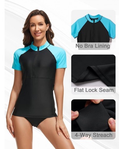 Women's Rash Guard Short Sleeve UPF 50+ Swim Shirt Half Zipper UV Protection Rashguard Shirts Swimsuit Top Black&blue $16.11 ...