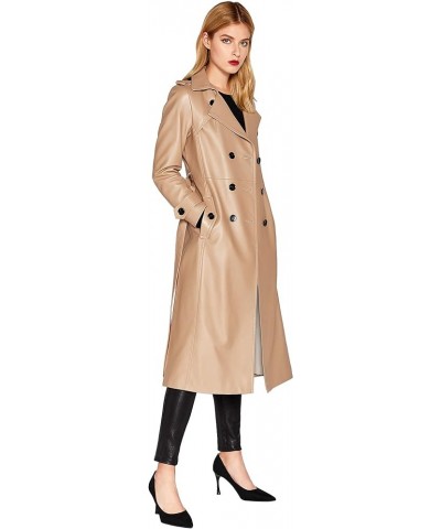 Women's Leather Trench Coat Lambskin Double Breasted Long Jacket Coat Camel Camel $116.80 Coats