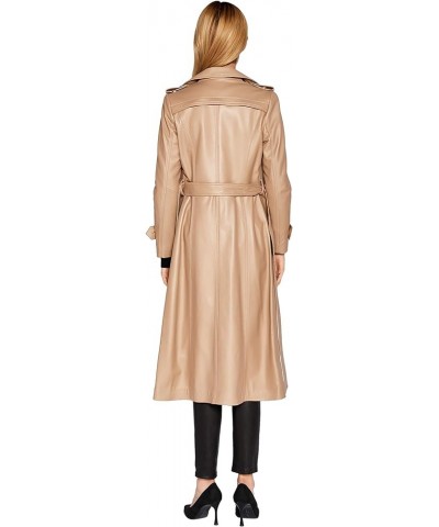 Women's Leather Trench Coat Lambskin Double Breasted Long Jacket Coat Camel Camel $116.80 Coats