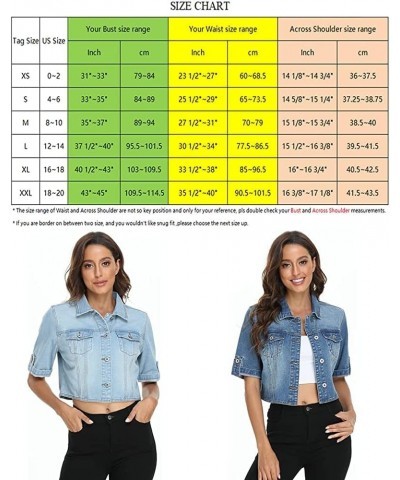 Women's Denim Jacket Button Down Short Sleeve Cropped Jean Jacket Coat Dark Blue $21.12 Jackets