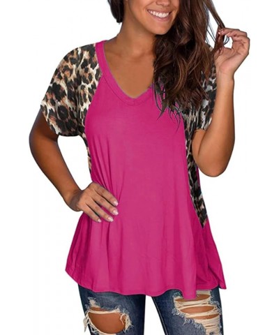 Woman Casual Tops Long Sleeve Leopard Print Patchwork Plus Size T-Shirt Blouses 956red $12.50 T-Shirts