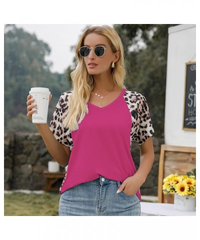 Woman Casual Tops Long Sleeve Leopard Print Patchwork Plus Size T-Shirt Blouses 956red $12.50 T-Shirts