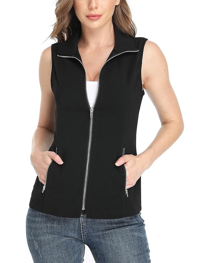 Vests For Women Casual Lightweight Full-Zip Military Vest Golf Sleeveless Jacket with Pockets Black $24.07 Jackets