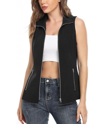 Vests For Women Casual Lightweight Full-Zip Military Vest Golf Sleeveless Jacket with Pockets Black $24.07 Jackets