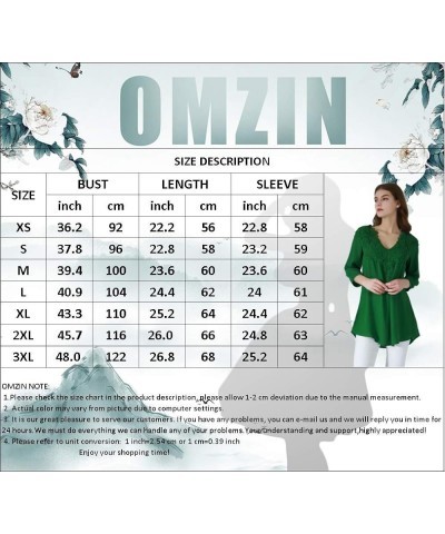 Women Chiffon Lace V Neck 3/4 Sleeve Solid Color Top Blouse Shirts Water Green $12.75 Tops