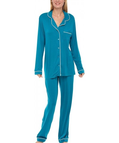 Women's Soft Knit Jersey Pajamas Lounge Set, Long Sleeve Top and Pants with Pockets Turquoise $14.70 Sleep & Lounge