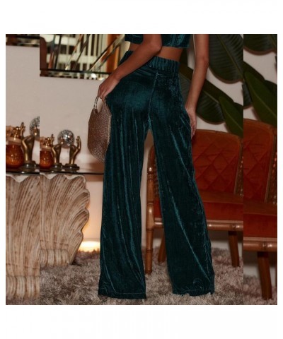 Velvet Pant for Women High Waist Wide Leg Palazzo Pants with Pocket Office Lady Fall Winter Xmas Flare Baggy Trouser Hunter G...