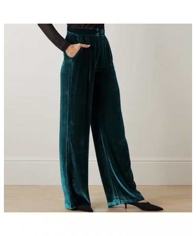 Velvet Pant for Women High Waist Wide Leg Palazzo Pants with Pocket Office Lady Fall Winter Xmas Flare Baggy Trouser Hunter G...