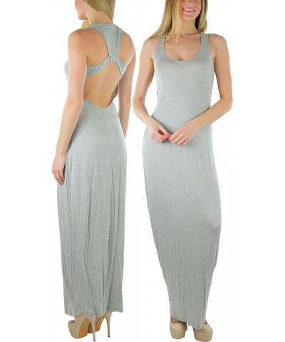 Women's Sleeveless Racerback Midi & Maxi Dress Scoop Neck Y Back Elastic Waist Open Back - Heather Grey $10.23 Dresses