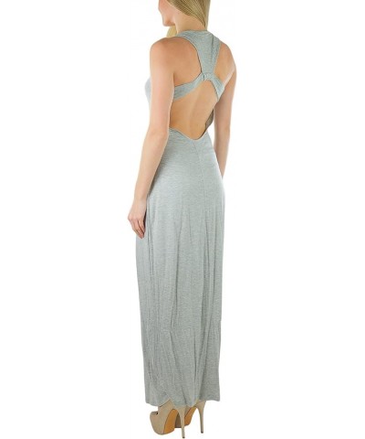 Women's Sleeveless Racerback Midi & Maxi Dress Scoop Neck Y Back Elastic Waist Open Back - Heather Grey $10.23 Dresses