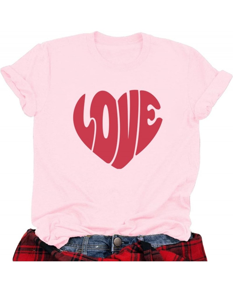 Love Heart Shirts for Women Valentine's Day Graphic Gifts Tops Tee Casual Short Sleeve Vacation T Shirt Pink $8.82 T-Shirts