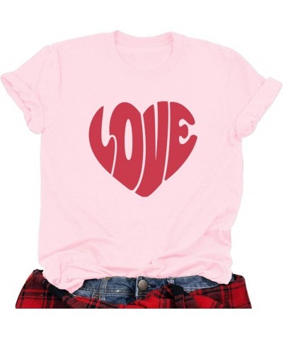 Love Heart Shirts for Women Valentine's Day Graphic Gifts Tops Tee Casual Short Sleeve Vacation T Shirt Pink $8.82 T-Shirts